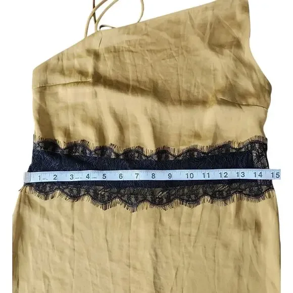 Zara Satin Contrast Slip Camisole Midi Dress Sheer Lace Panel Olive green Xs - Picture 9 of 11